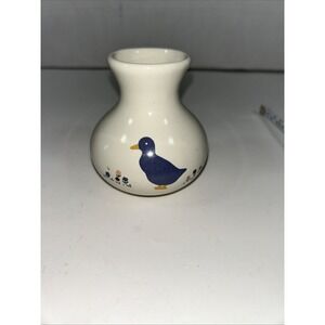 Small 3 1/4 Cream Vase‎ Toothpick Holder With Blue Duck Flowers